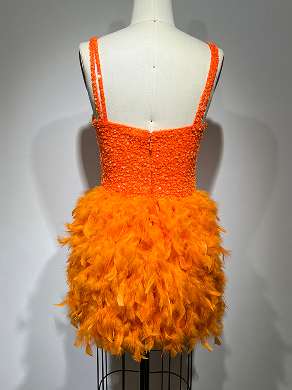 Sequin Sweetheart Cross Strap Feather Skirt Mini Dress