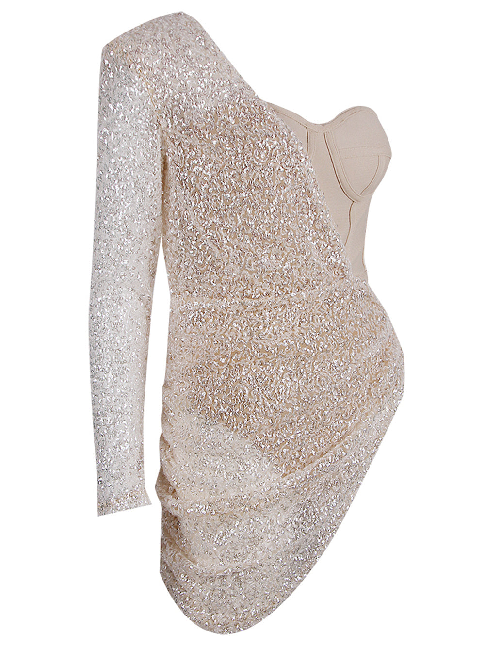 Sequin One Shoulder Long Sleeve Bodycon Mini Dress