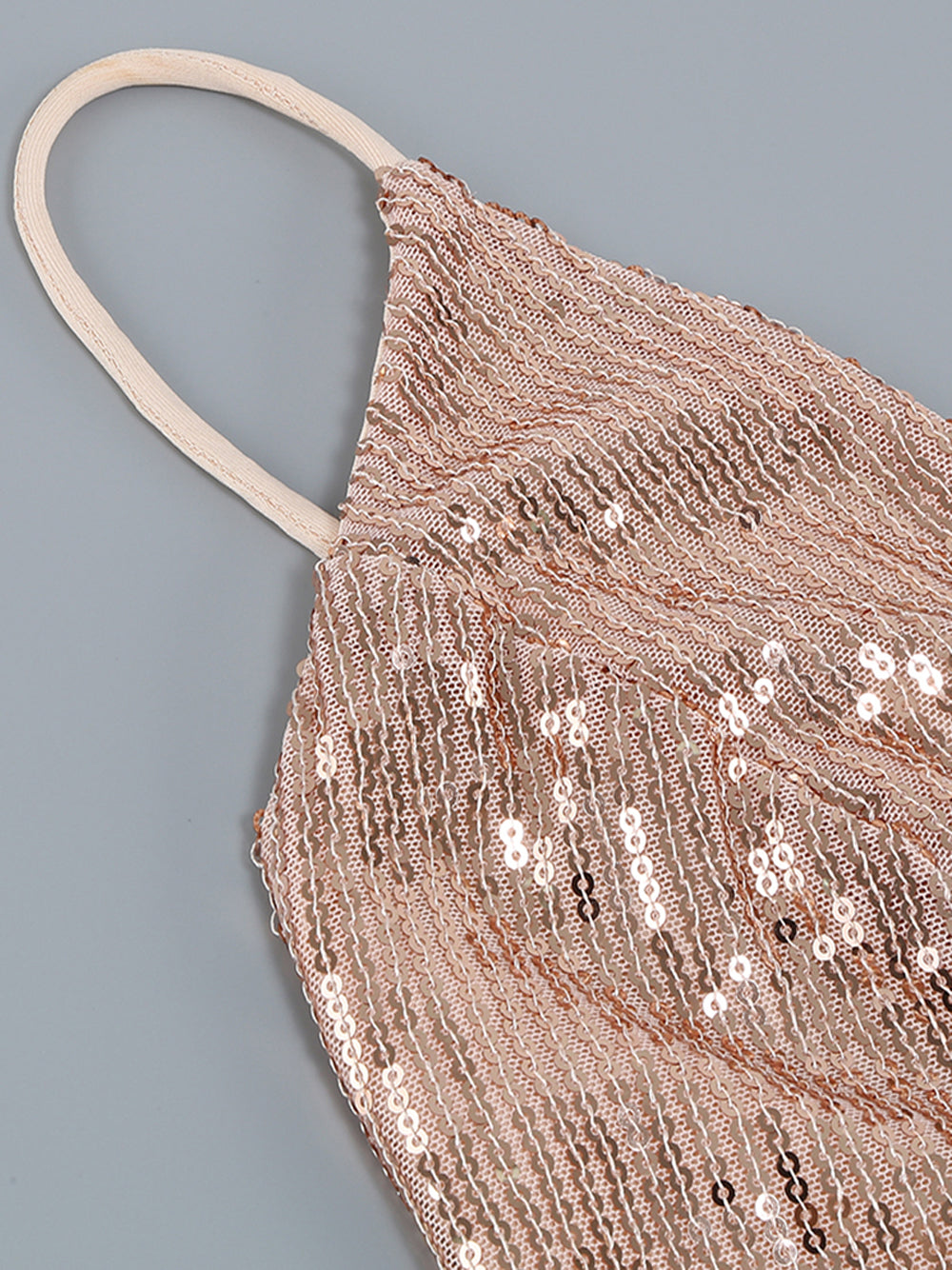 Sequin Deep V-Neck Spaghetti Strap Feather Hem Bodycon Mini Dress