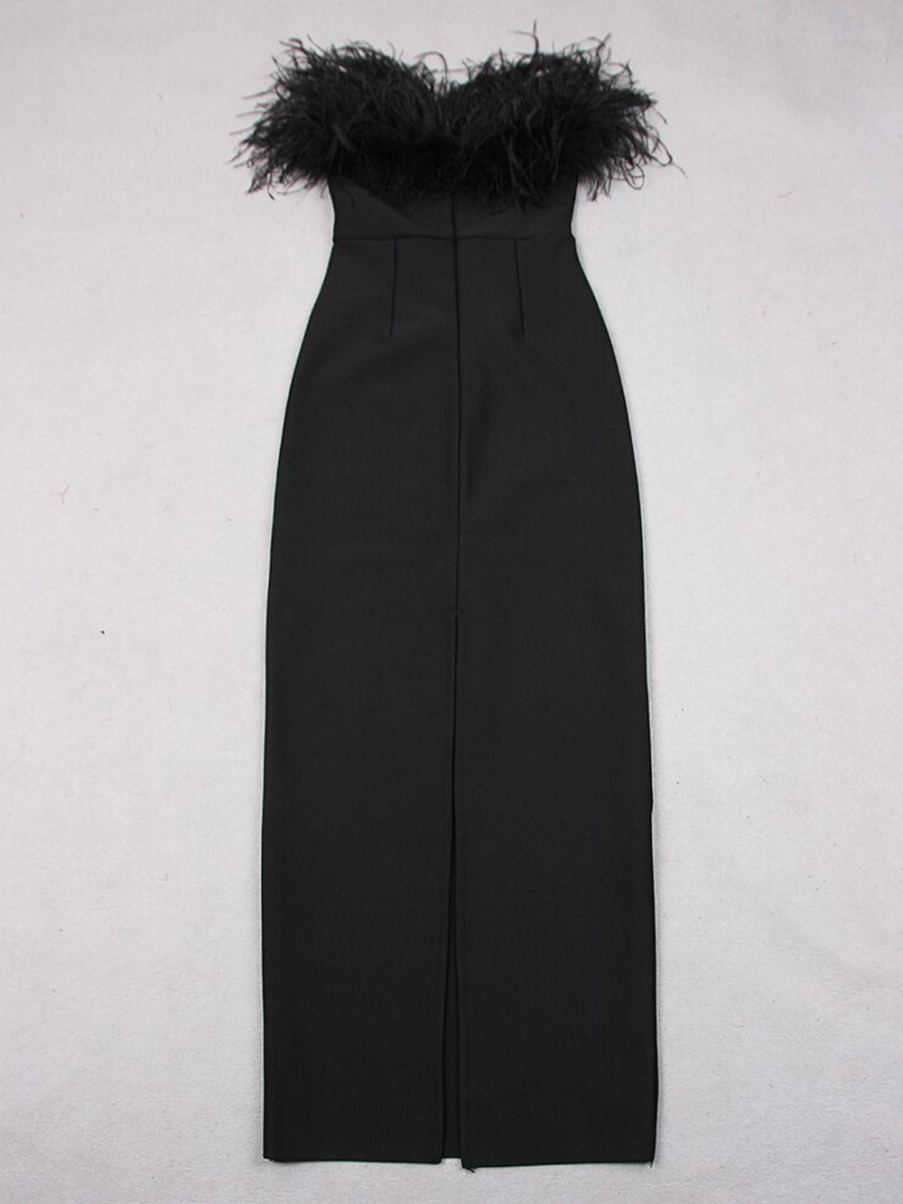 Off Shoulder Feather Trim Column Midi Dress