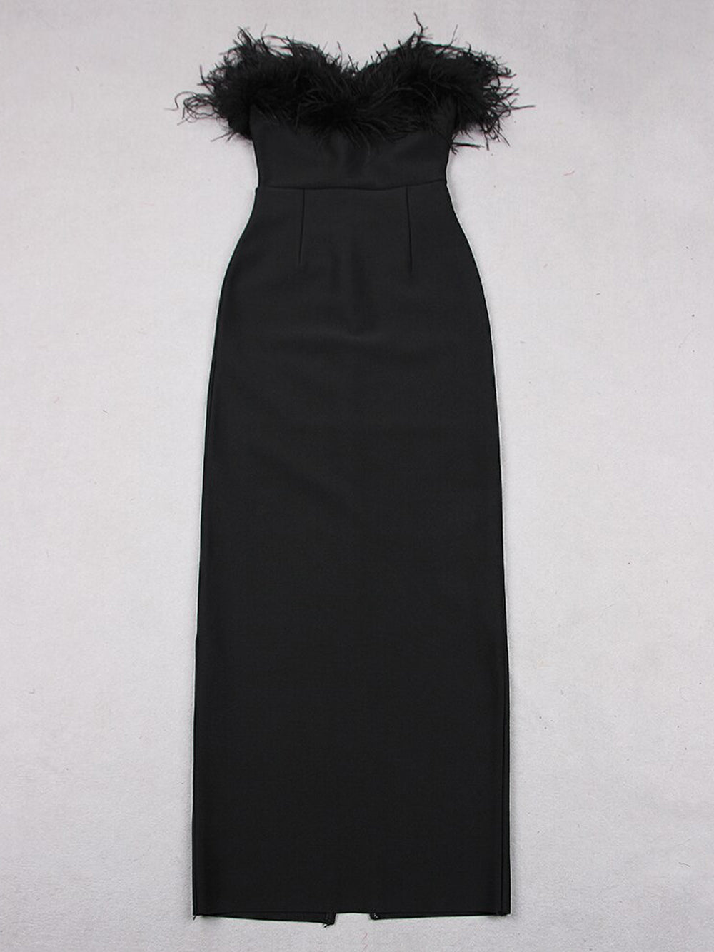 Off Shoulder Feather Trim Column Midi Dress