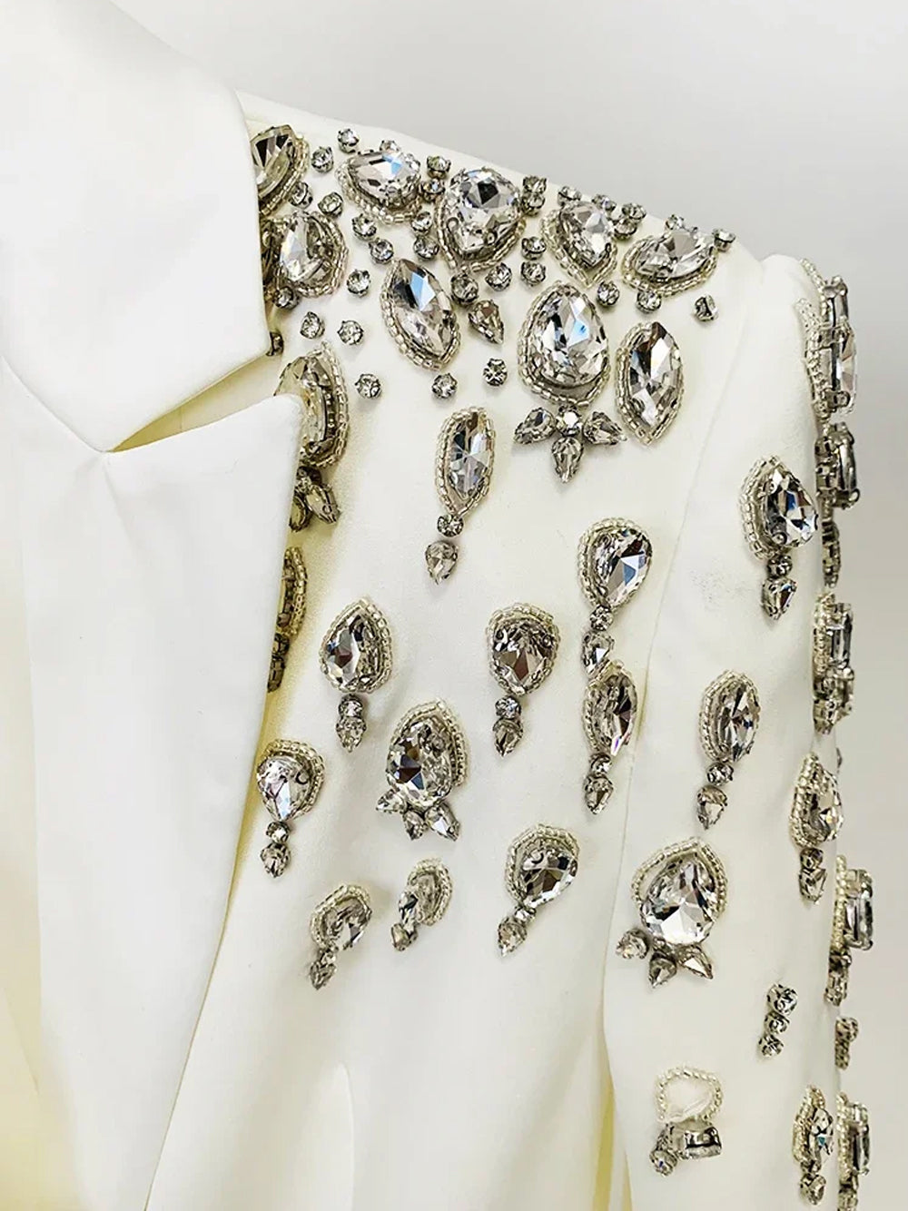Rhinestone Crystal Embellished Peaked Lapel Double Breasted Blazer Mini Dress