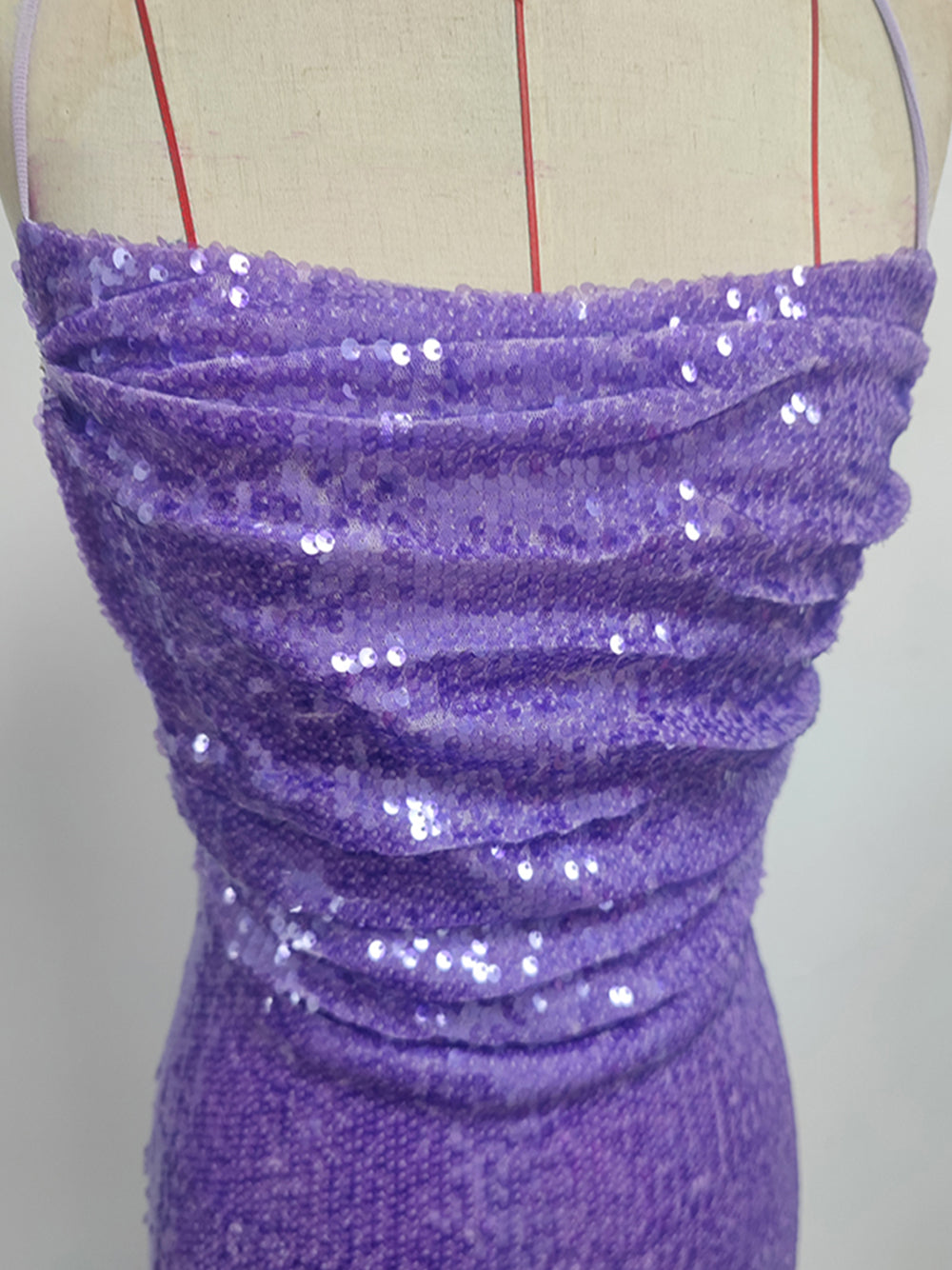 Sequin Spaghetti Strap Ruched Side Seam Bodycon Column Maxi Gown