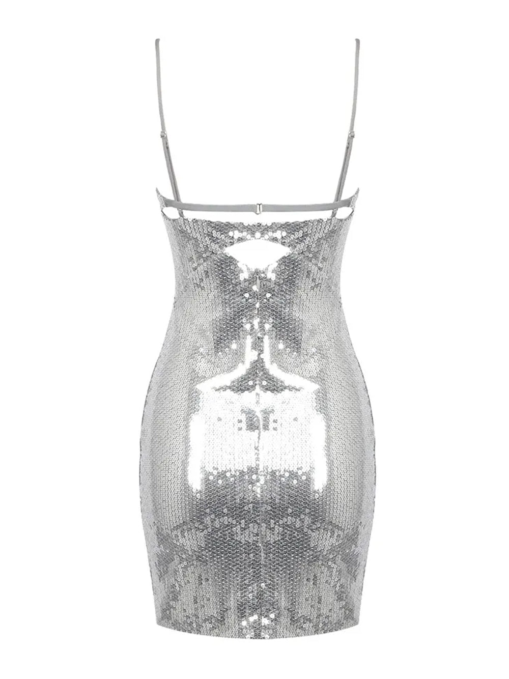 Sequin Spaghetti Strap O Ring Cut Out Bodycon Mini Dress