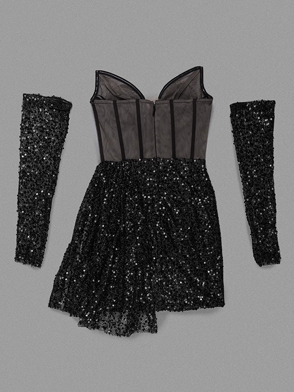 Sequin V-Neck Sleeveless Asymmetrical Bodycon Mini Evening Dress - View 4