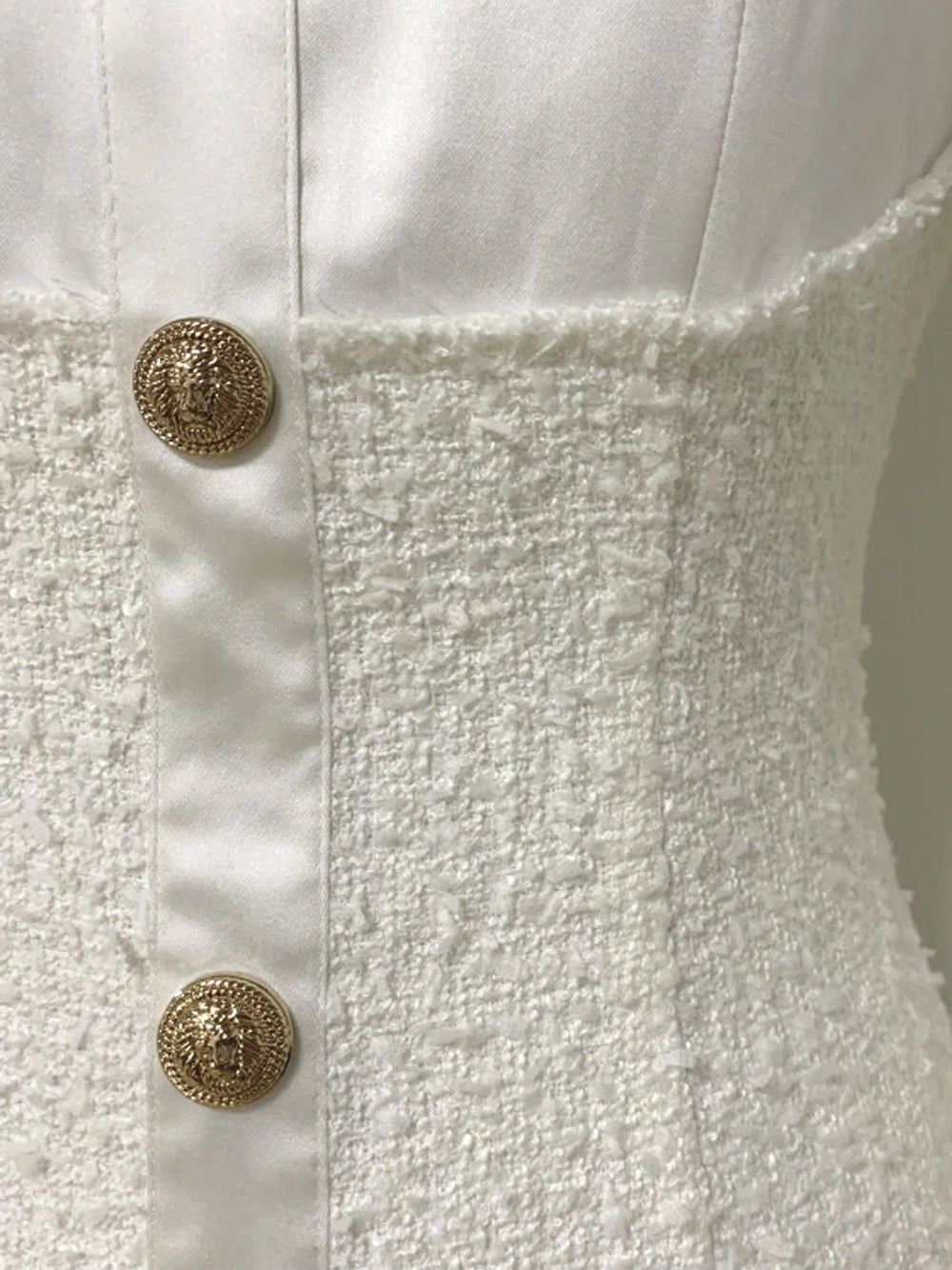 Tweed Overlay Shirt Collar Long Sleeve Button Front Mini Dress