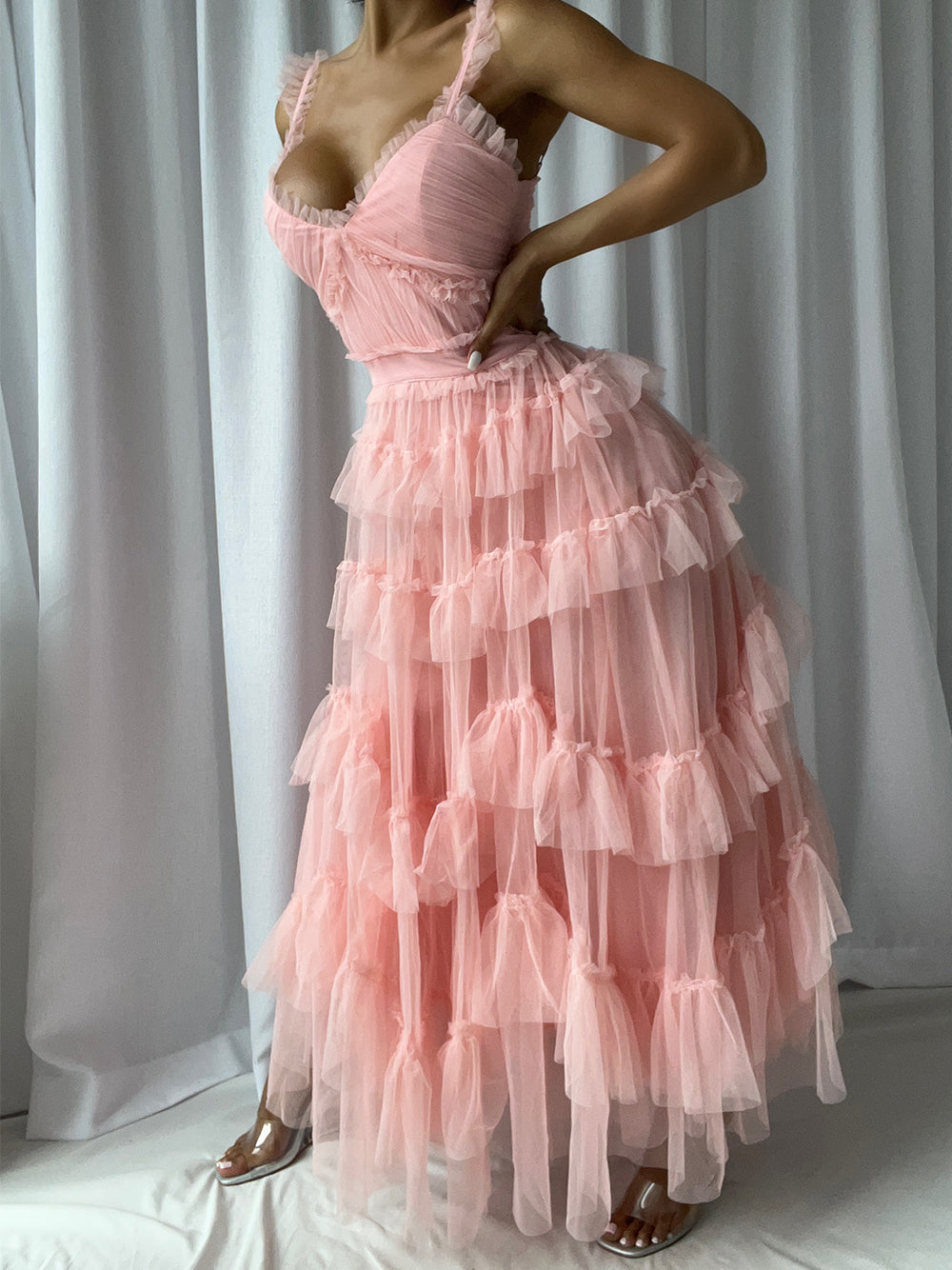 NILA Tulle Maxi Dress in Pink - View 6