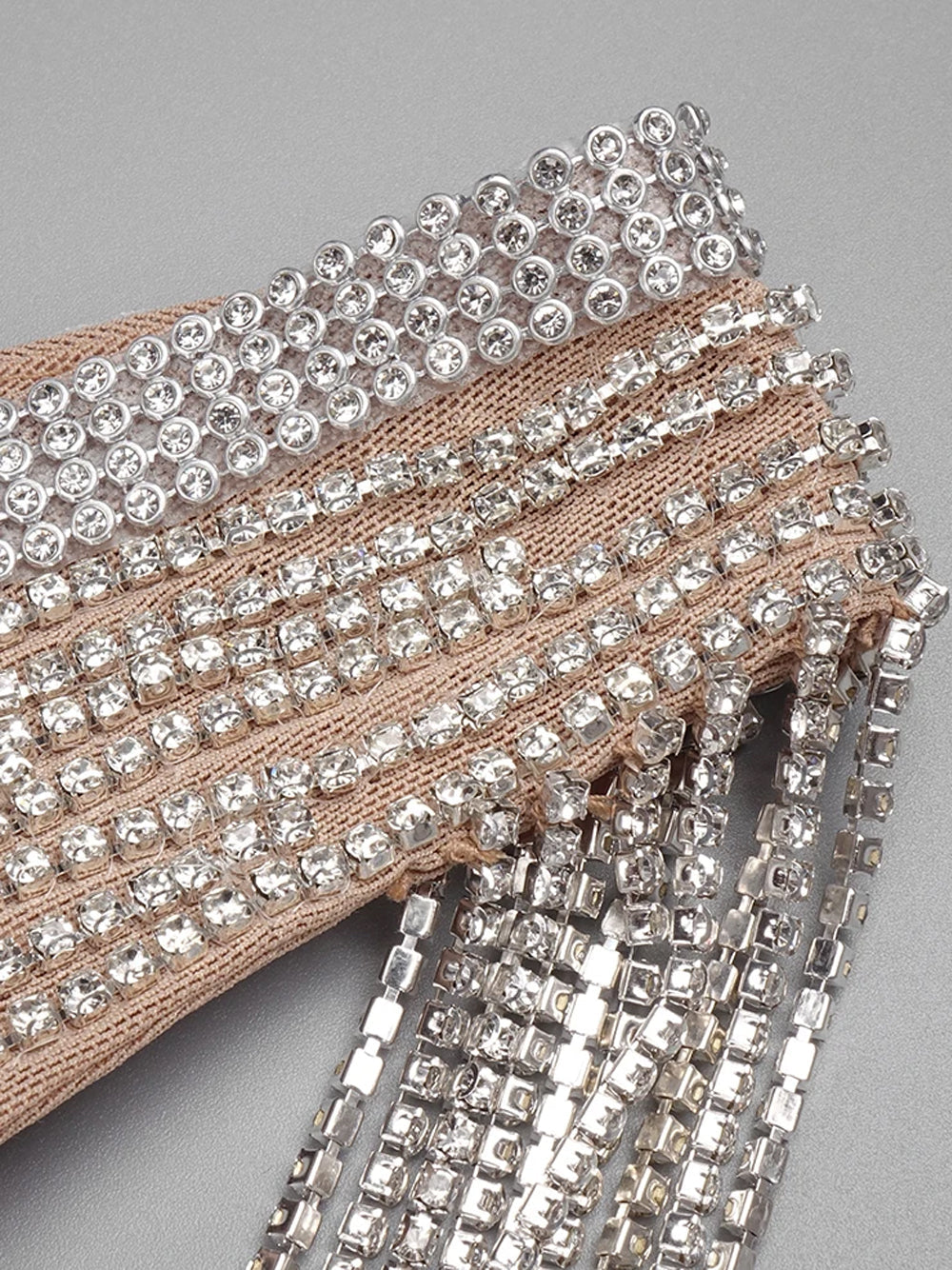 Rhinestone Deep V-Neck Sleeveless Long Fringe Bodycon Mini Dress