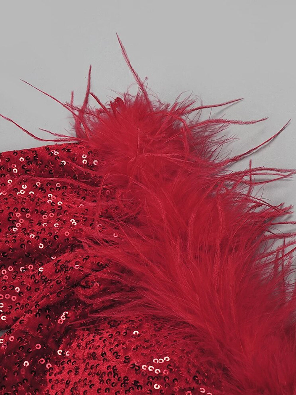 Sequin Off Shoulder Feather Trim Long Sleeve Bodycon Mini Dress