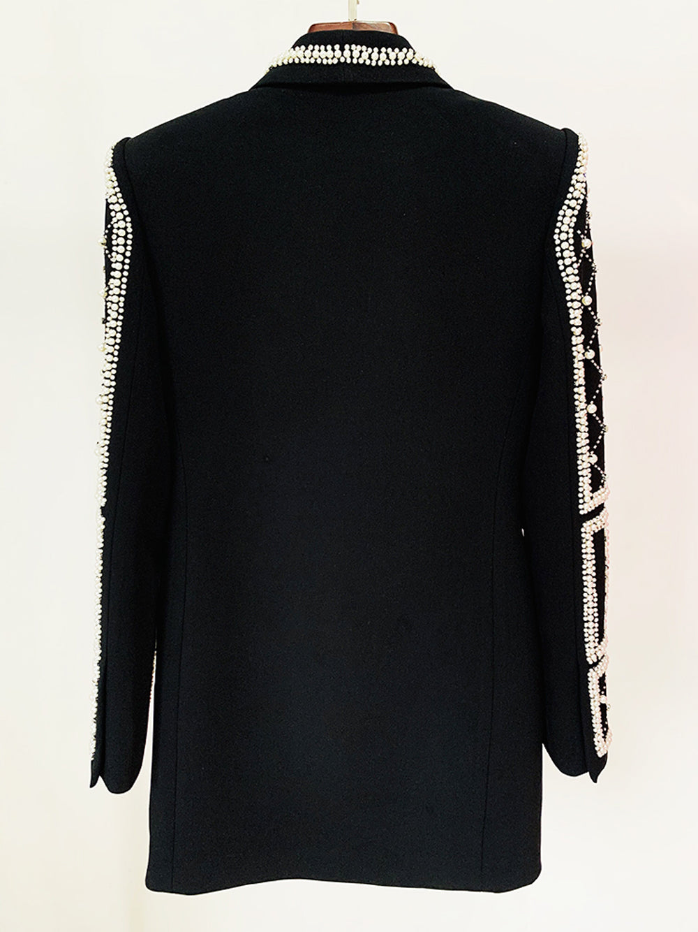 Pearl Beaded Rhinestone Grid Long Sleeve Deep V Blazer Mini Dress