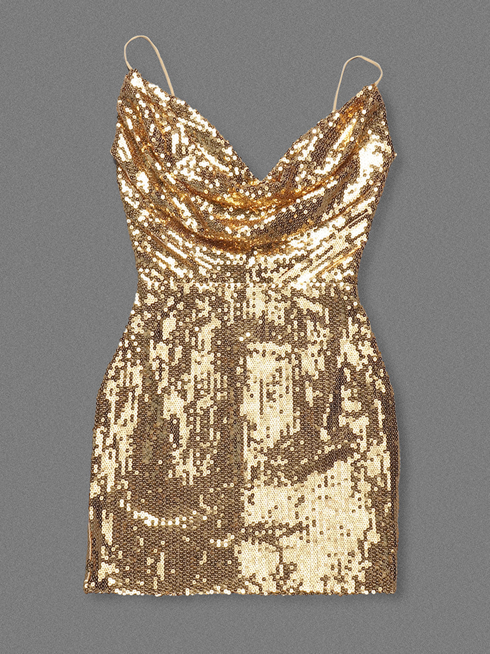 Sequin Cowl Back Spaghetti Strap Bodycon Mini Dress