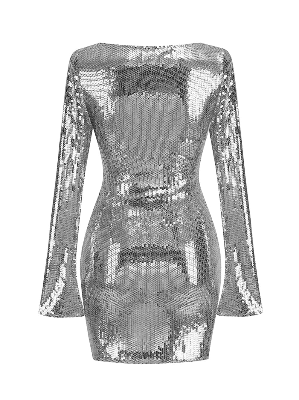 Sequin Deep V-Neck Long Sleeve Bodycon Mini Dress