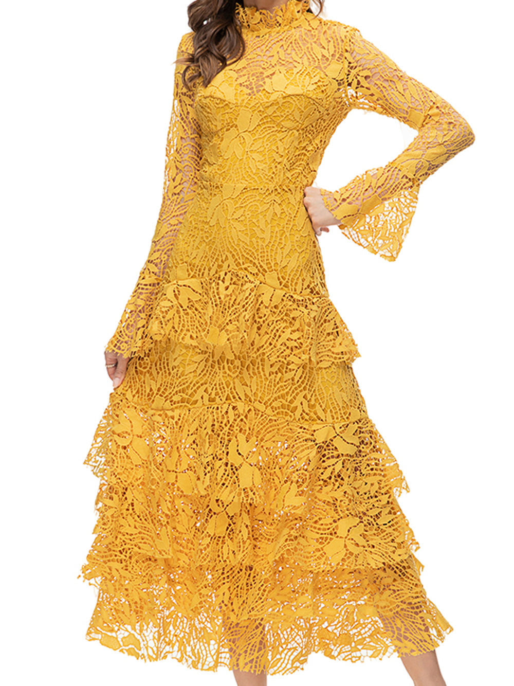 SETAI Lace Maxi Dress in Yellow - View 5