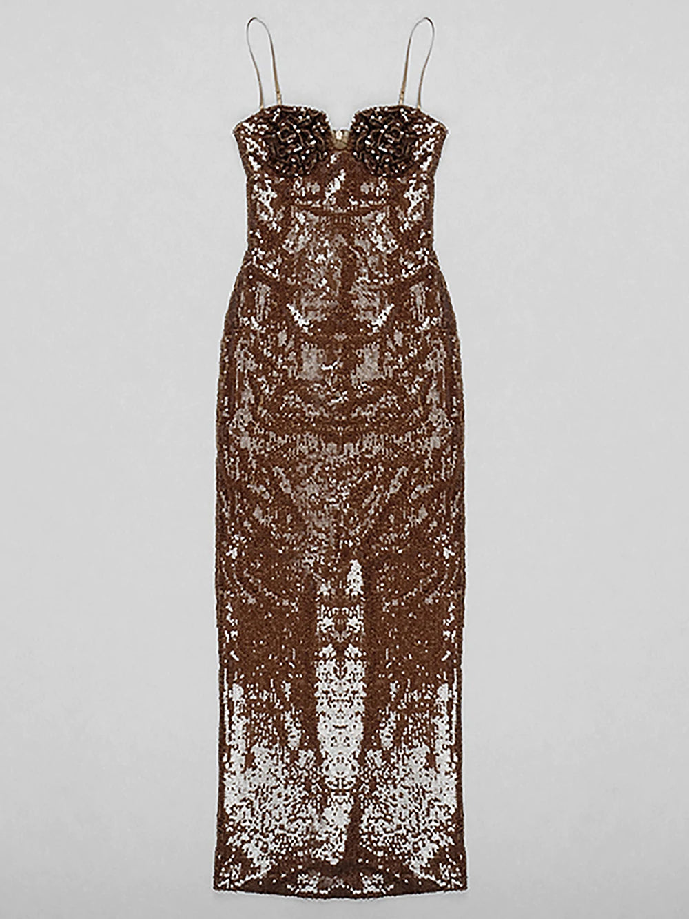 Sequin Spaghetti Strap Sweetheart Rosette Applique Mermaid Gown