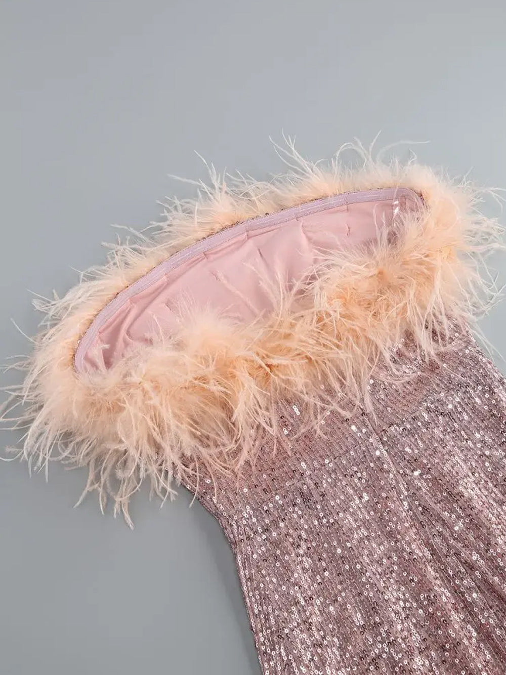 Sequin Strapless Feather Trim Bodycon Mini Dress