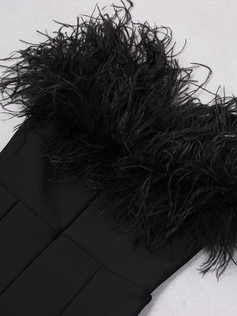 Off Shoulder Feather Trim Column Midi Dress