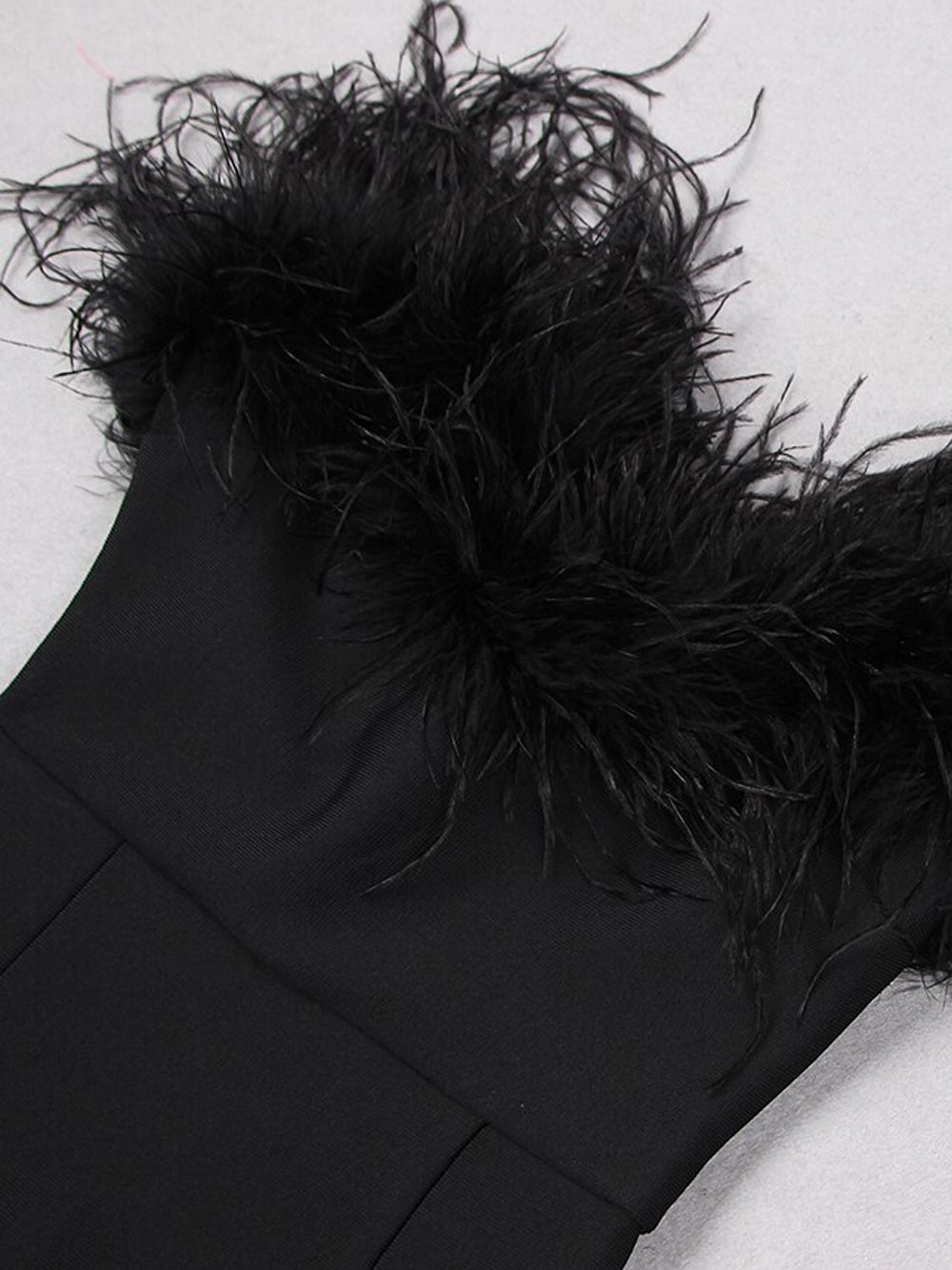 Off Shoulder Feather Trim Column Midi Dress