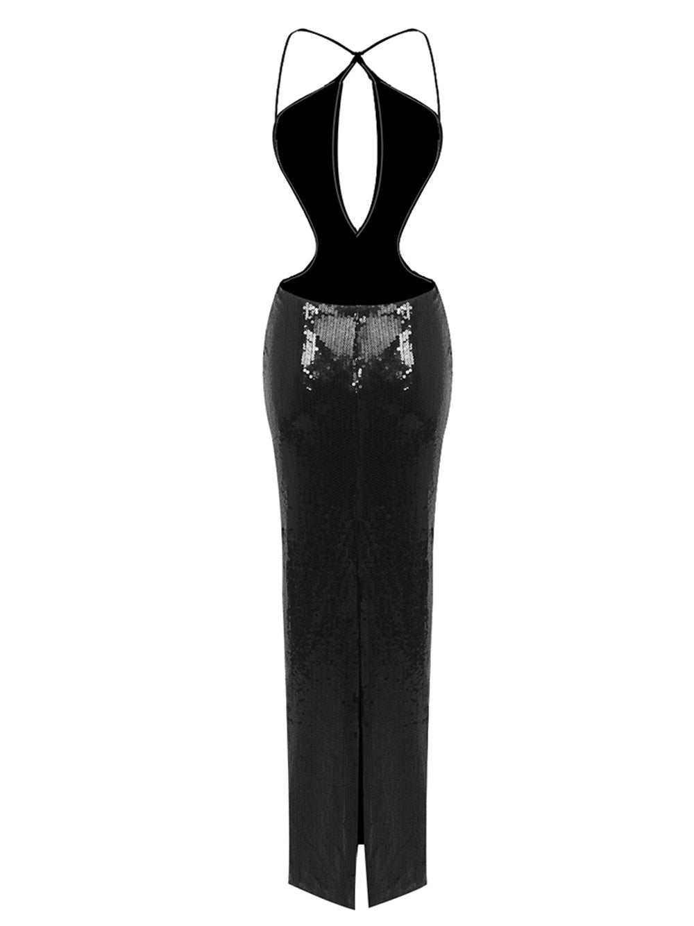 Sequin Strapless Bodycon Maxi Formal Dress in Black - View 2