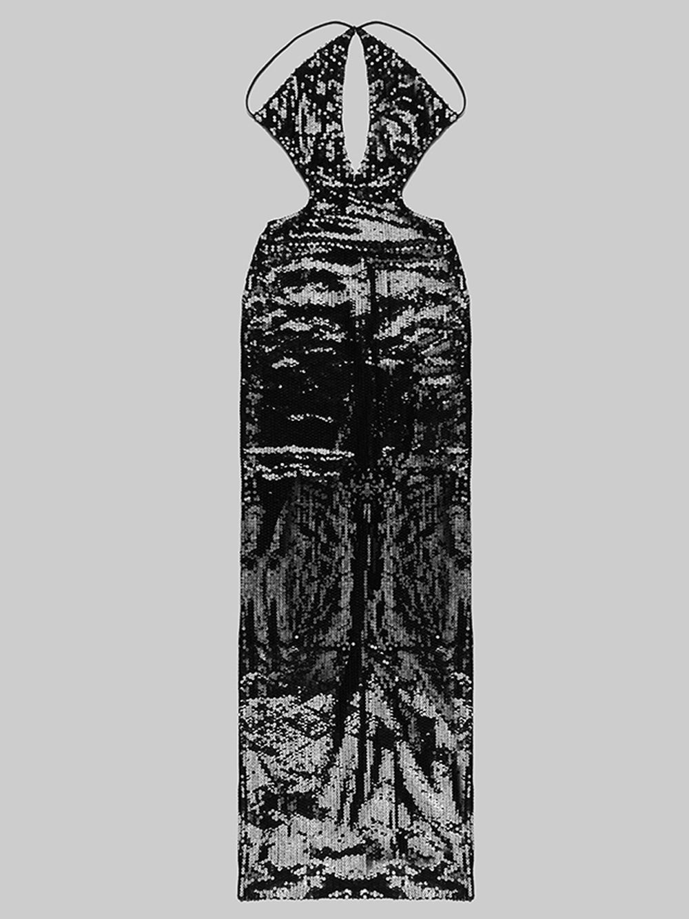 Sequin Strapless Bodycon Maxi Formal Dress in Black - View 7