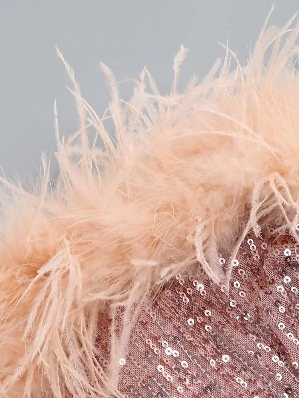 Sequin Strapless Feather Trim Bodycon Mini Dress
