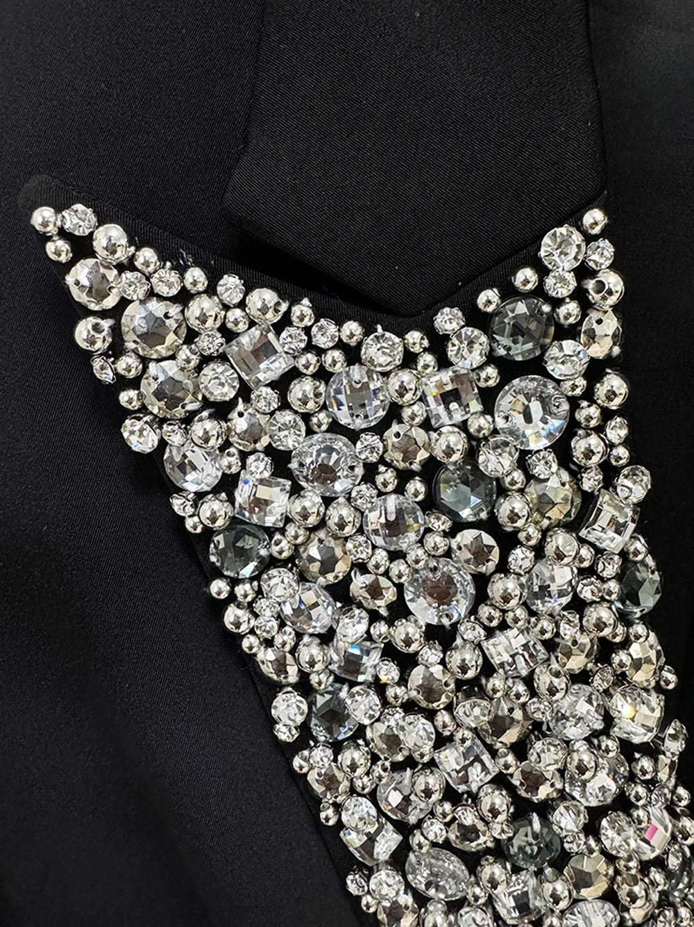 Rhinestone Crystal Embellished Double Breasted Long Sleeve Plunging V-Neck Blazer Mini Dress