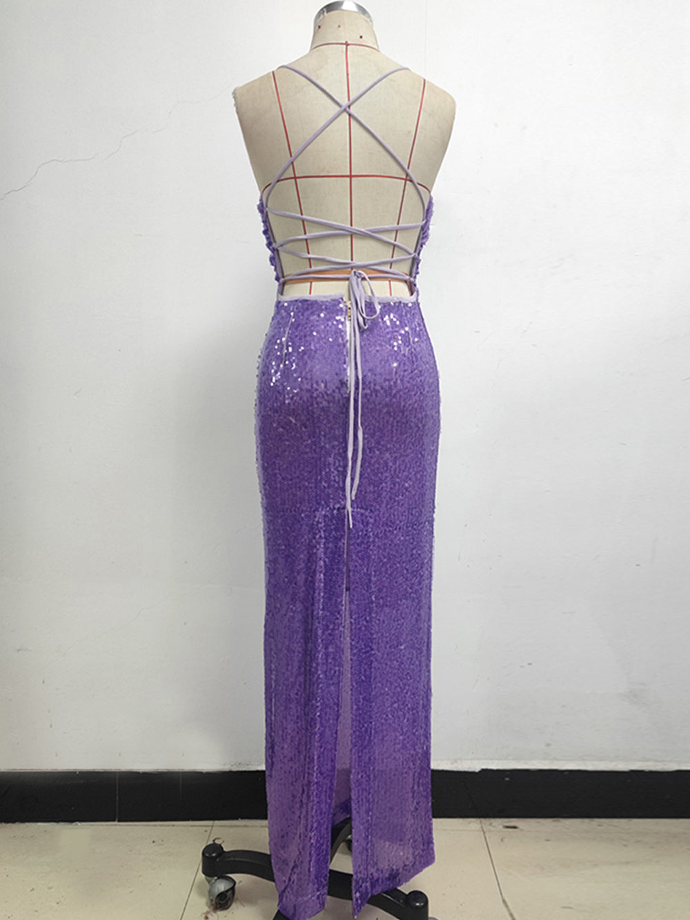 Sequin Spaghetti Strap Ruched Side Seam Bodycon Column Maxi Gown
