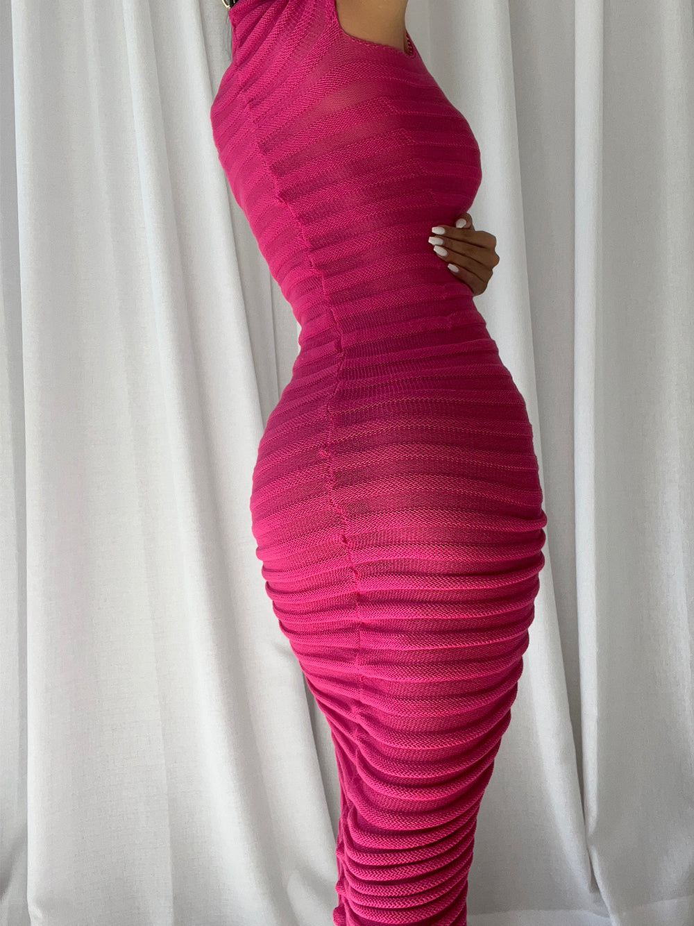 Ribbed Knit Mock Neck Cap Sleeve Bodycon Midi Dress