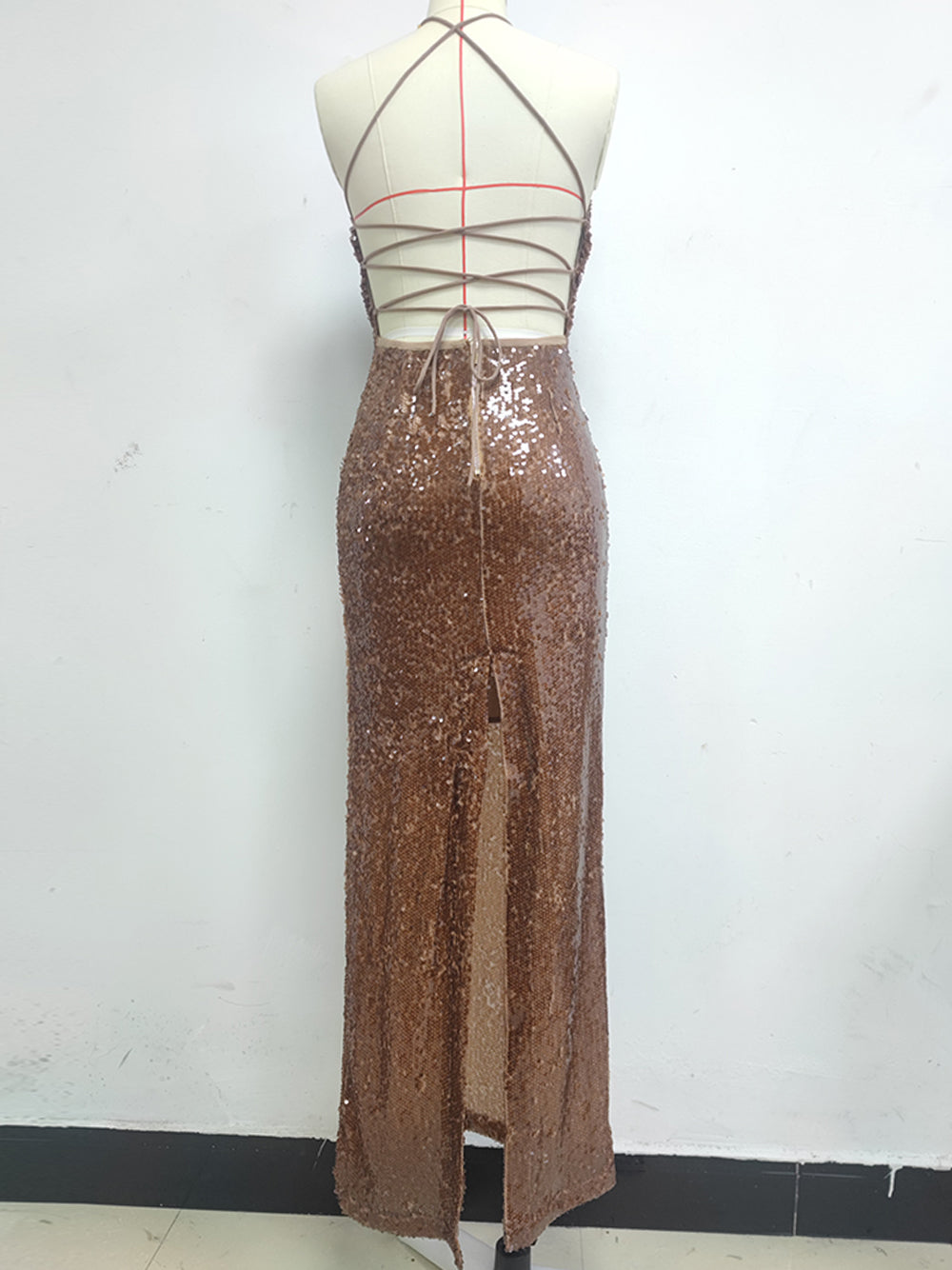 Sequin Halter Neck Ruched Bodycon Mermaid Maxi Gown
