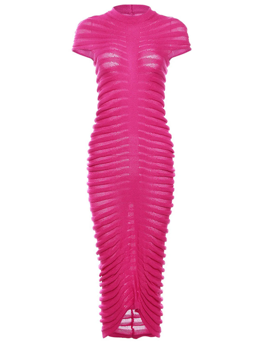 Ribbed Knit Mock Neck Cap Sleeve Bodycon Midi Dress