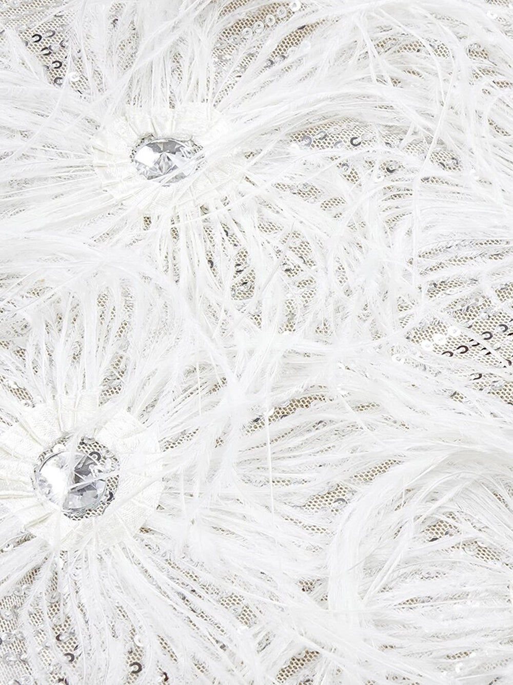 Spaghetti Strap Deep V-Neck Sequin Feather Burst Crystal Trim Mini Dress