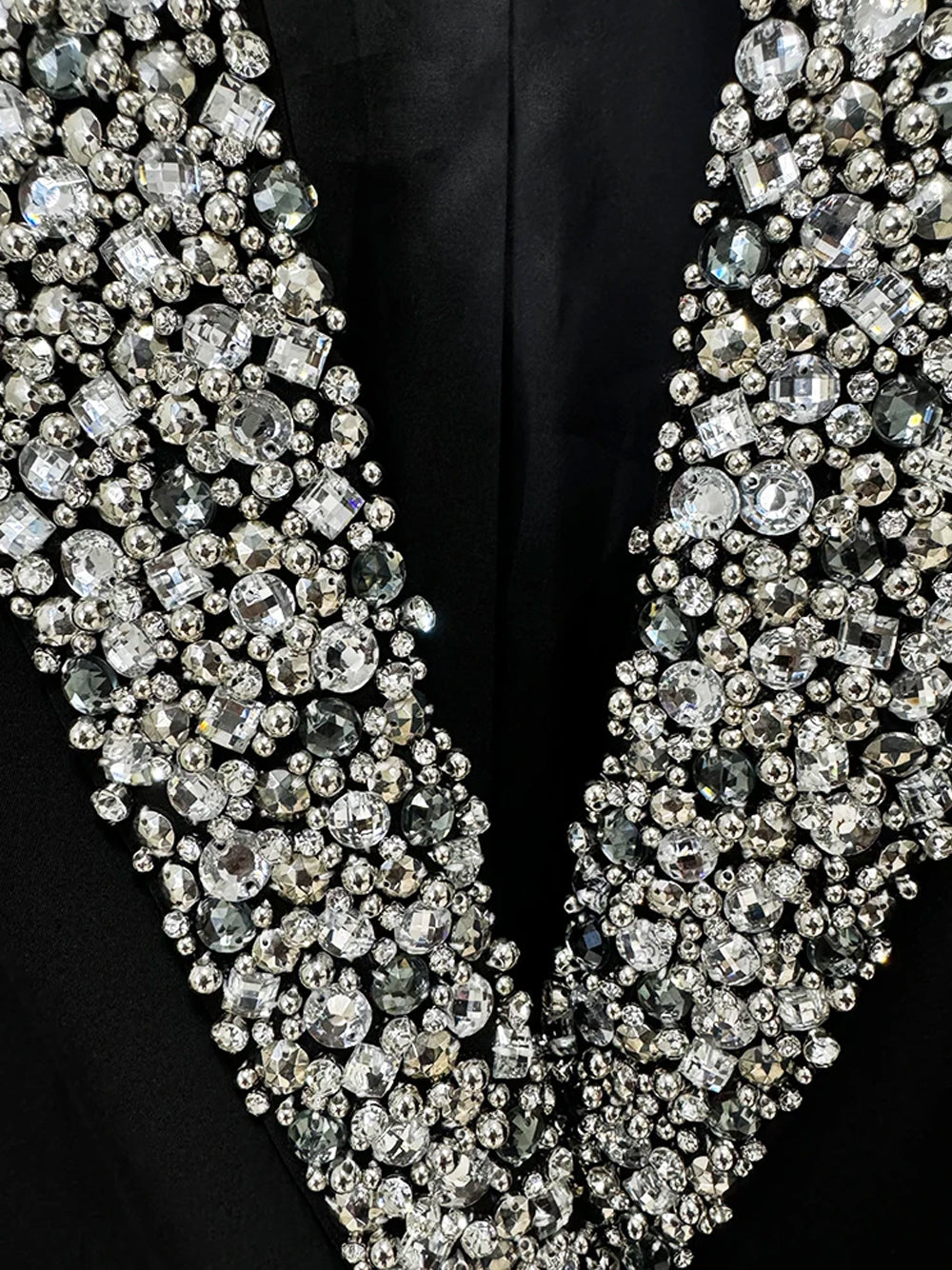 Rhinestone Crystal Embellished Double Breasted Long Sleeve Plunging V-Neck Blazer Mini Dress