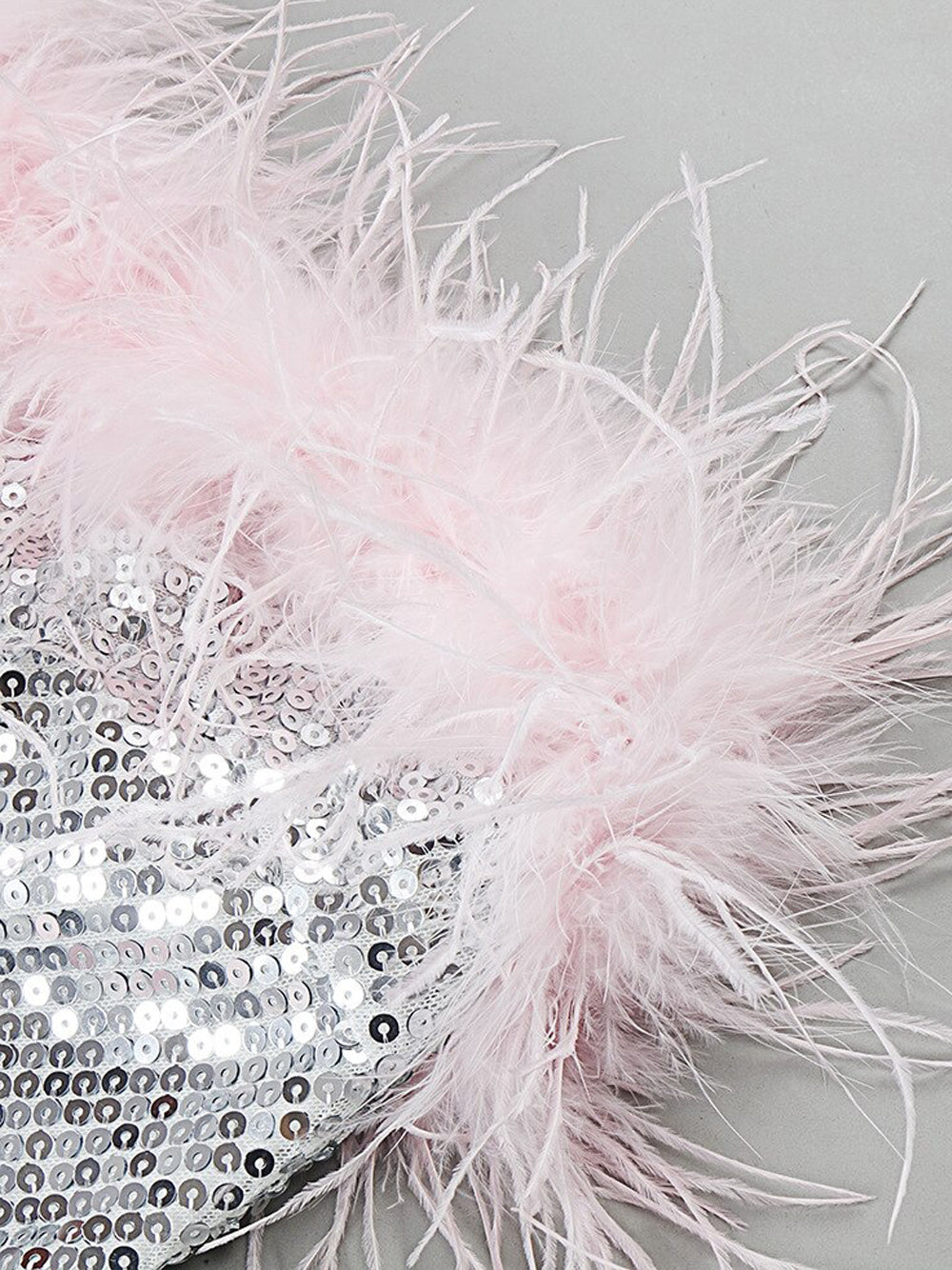 Sequin Strapless Feather Trim Bodycon Mini Dress