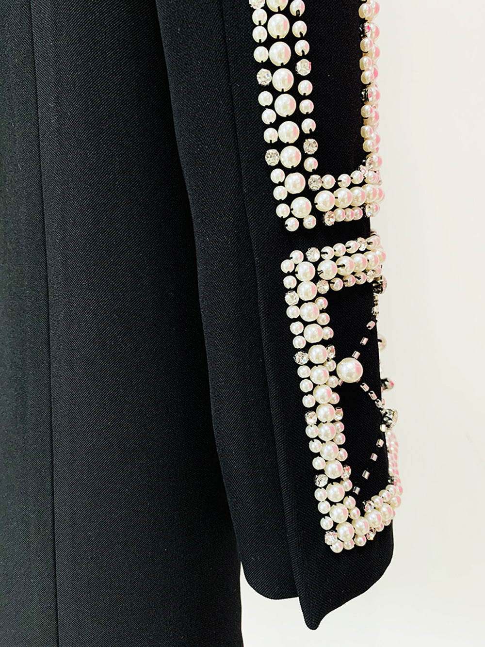 Pearl Beaded Rhinestone Grid Long Sleeve Deep V Blazer Mini Dress
