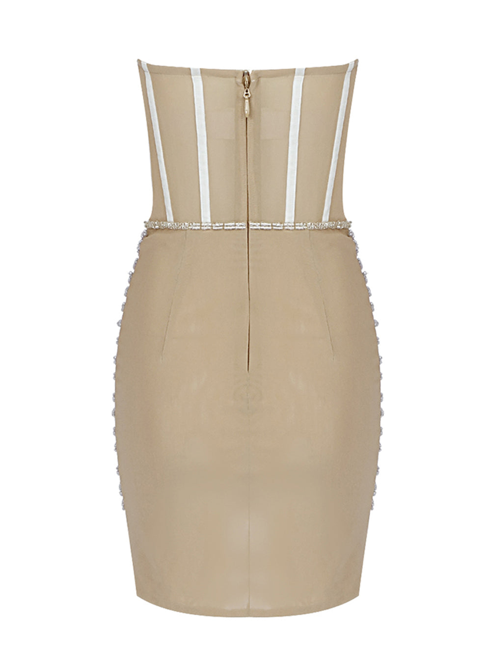 Sequin Strapless Sheer Corset Pearl Beaded Mini Dress