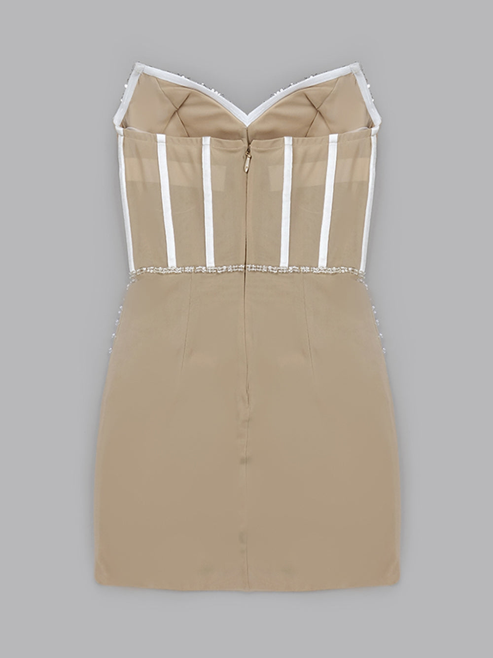 Sequin Strapless Sheer Corset Pearl Beaded Mini Dress