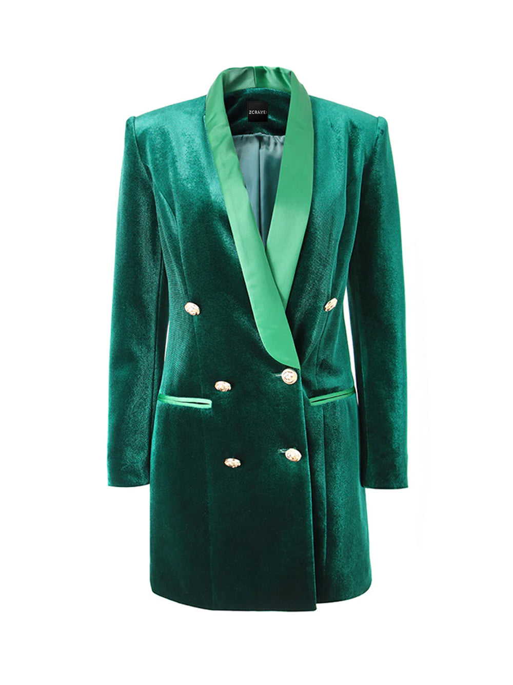 Velvet Satin Lapel Double Breasted Deep V-Neck Blazer Mini Dress
