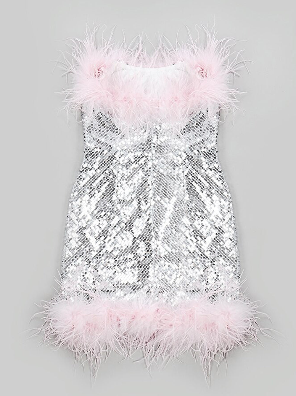 Sequin Strapless Feather Trim Bodycon Mini Dress