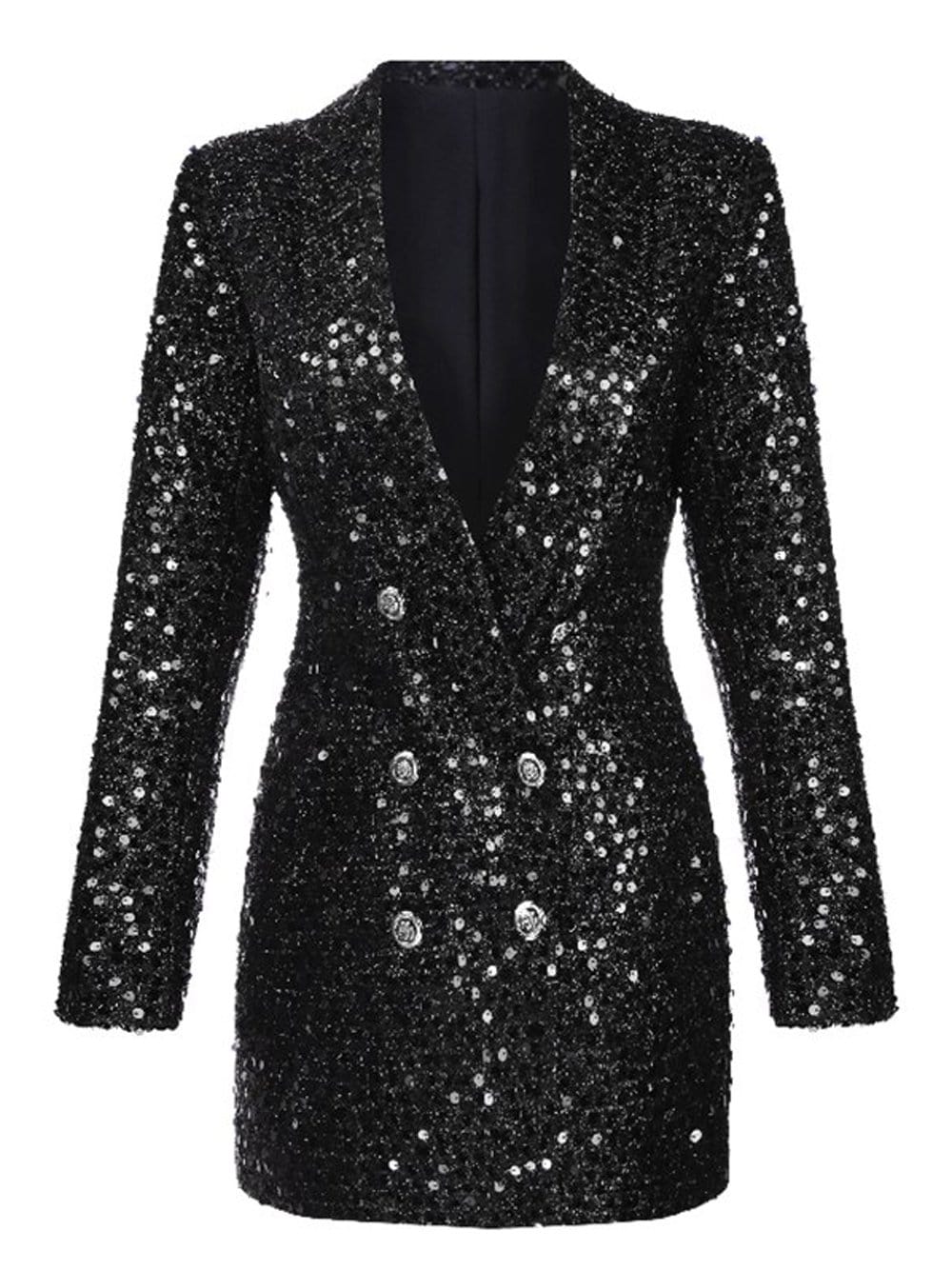 Sequin Double Breasted Notched Lapel Long Sleeve Blazer Mini Dress