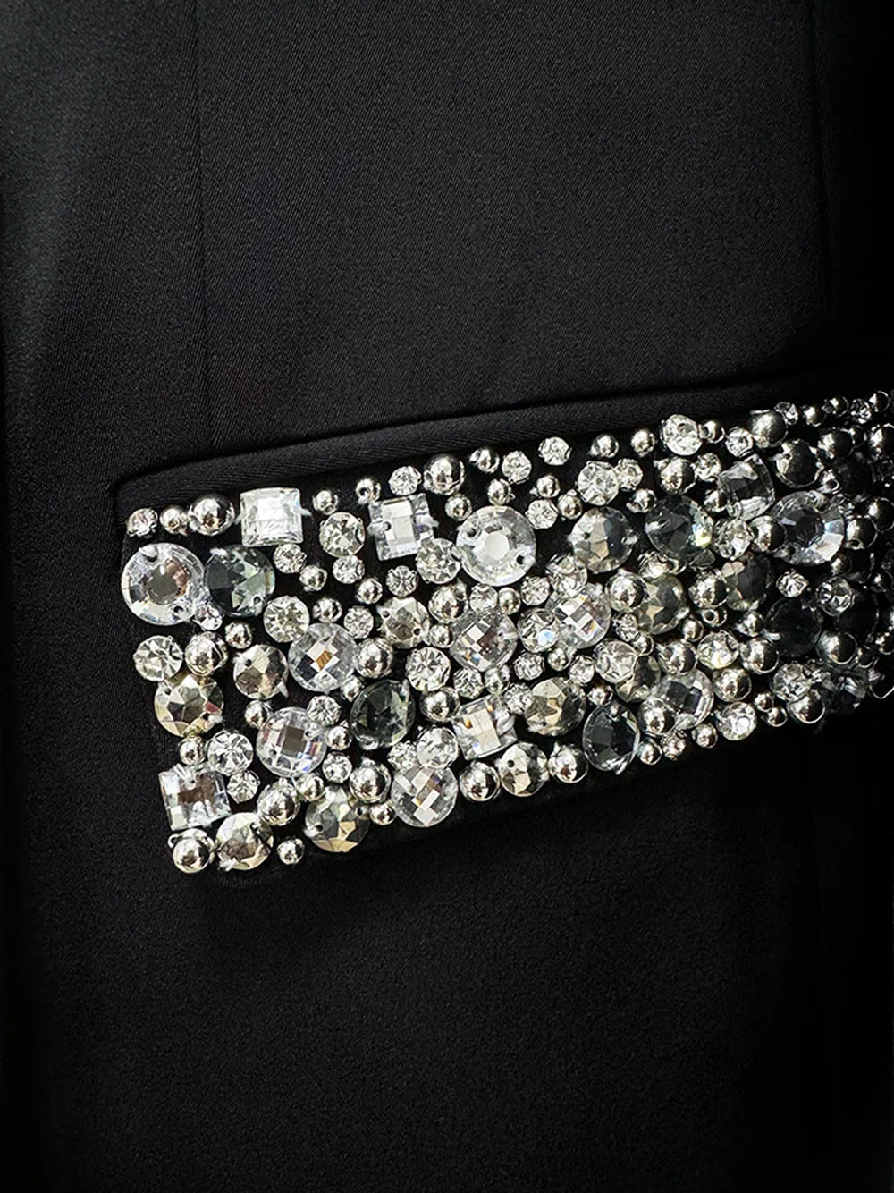 Rhinestone Crystal Embellished Double Breasted Long Sleeve Plunging V-Neck Blazer Mini Dress