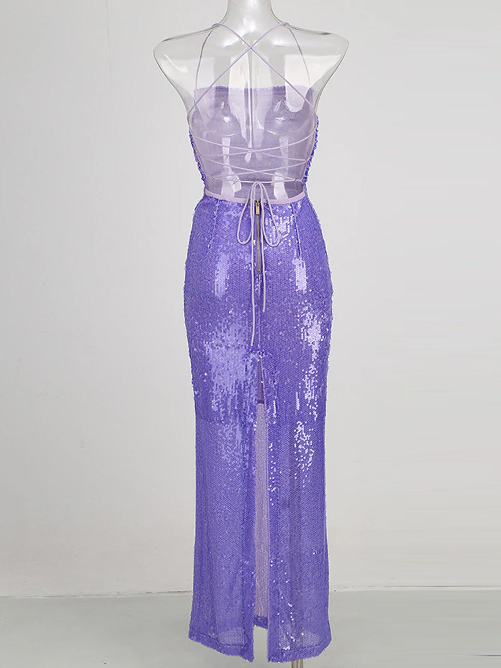 Sequin Spaghetti Strap Ruched Side Seam Bodycon Column Maxi Gown