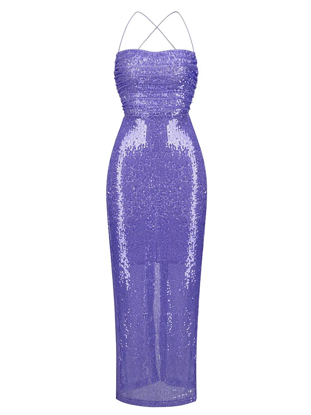 Sequin Spaghetti Strap Ruched Side Seam Bodycon Column Maxi Gown