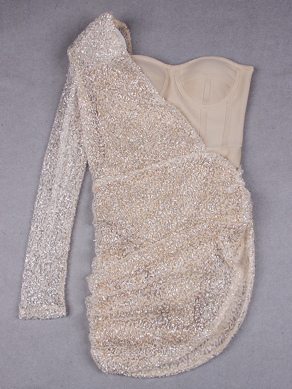 Sequin One Shoulder Long Sleeve Bodycon Mini Dress