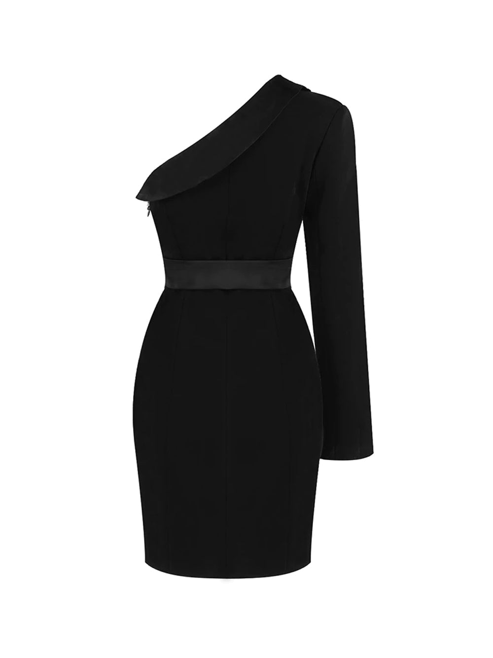 One Shoulder Long Sleeve Sequin Panel Tuxedo Blazer Mini Dress
