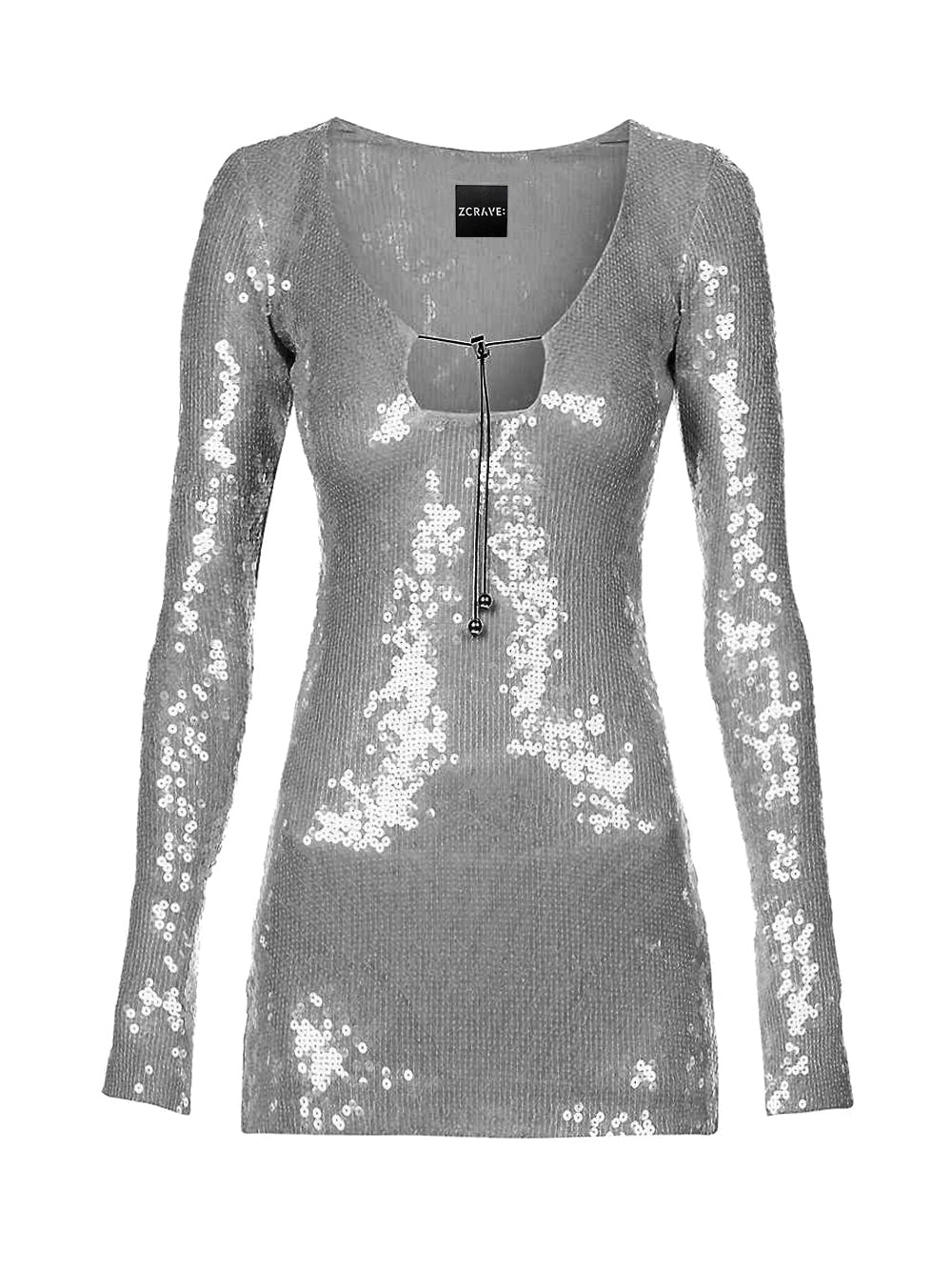 Sequin Deep V-Neck Long Sleeve Bodycon Mini Dress