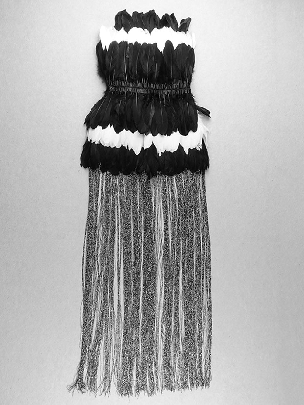 Strapless Feather Tiered Metallic Fringe Mini Dress