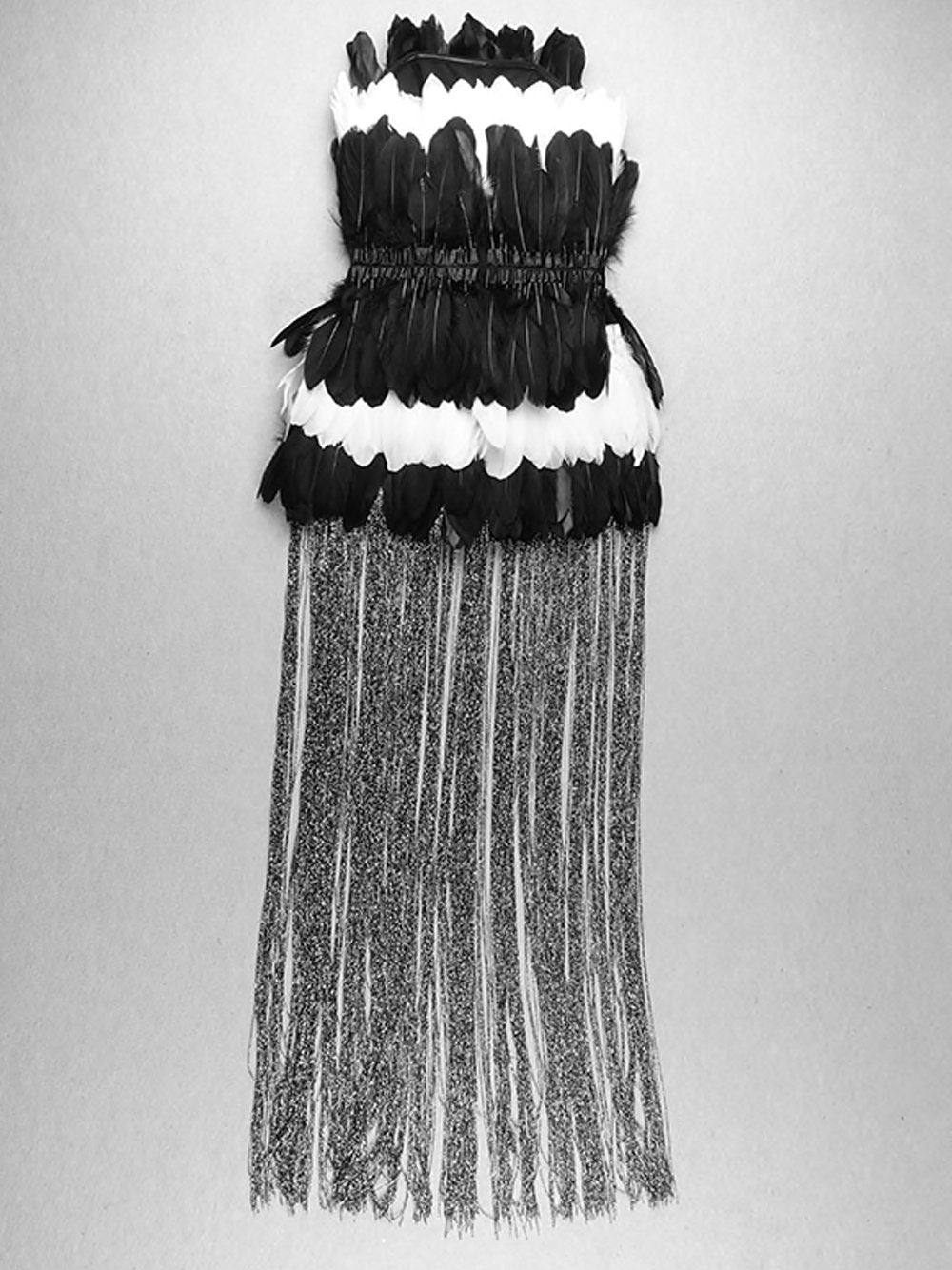 Strapless Feather Tiered Metallic Fringe Mini Dress