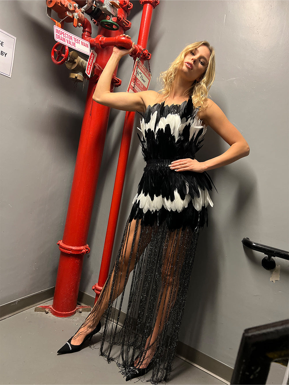 Strapless Feather Tiered Metallic Fringe Mini Dress