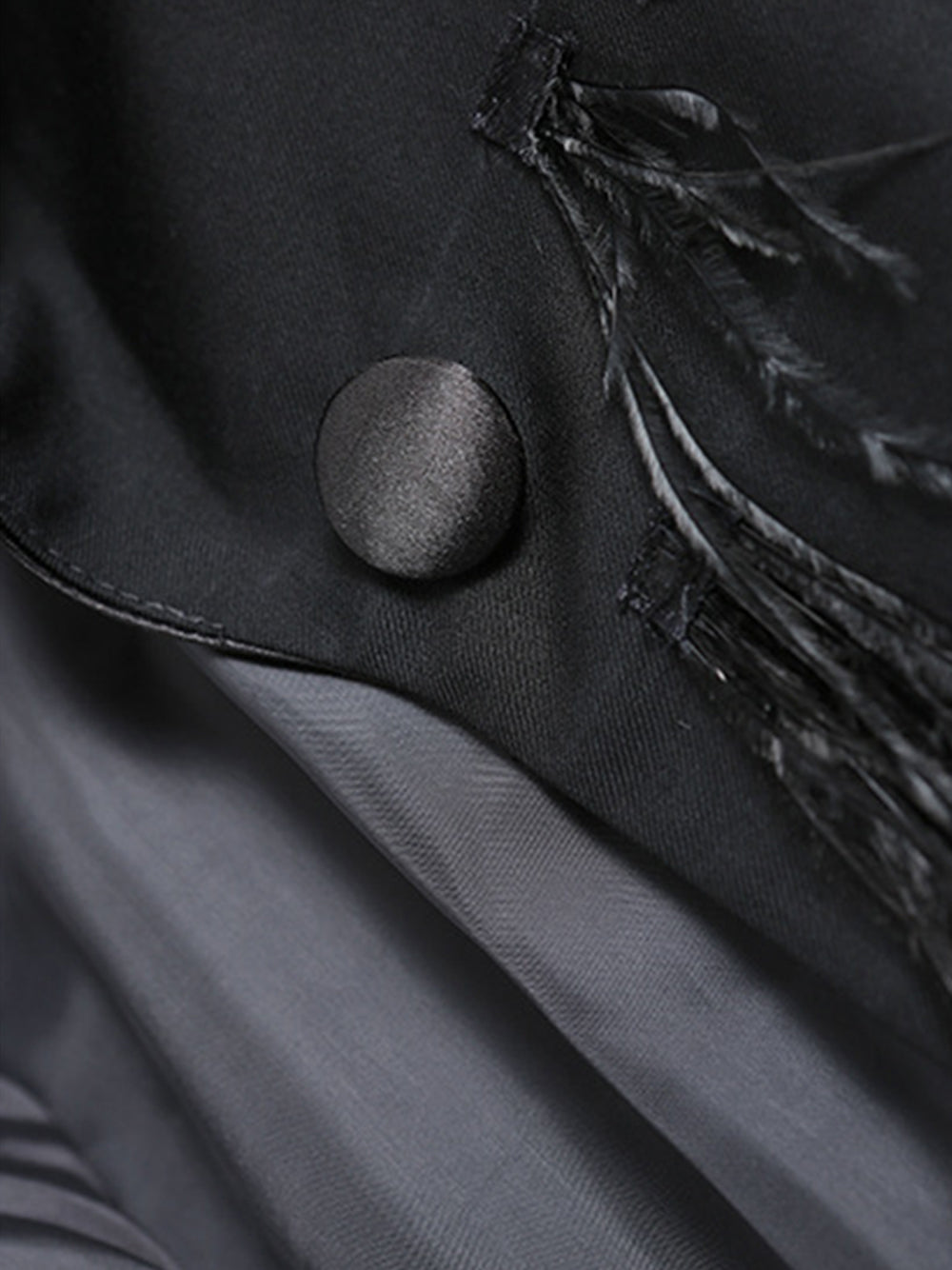 Satin Shawl Lapel Crystal Buckle Belt Long Sleeve Feather Skirt Blazer Mini Dress