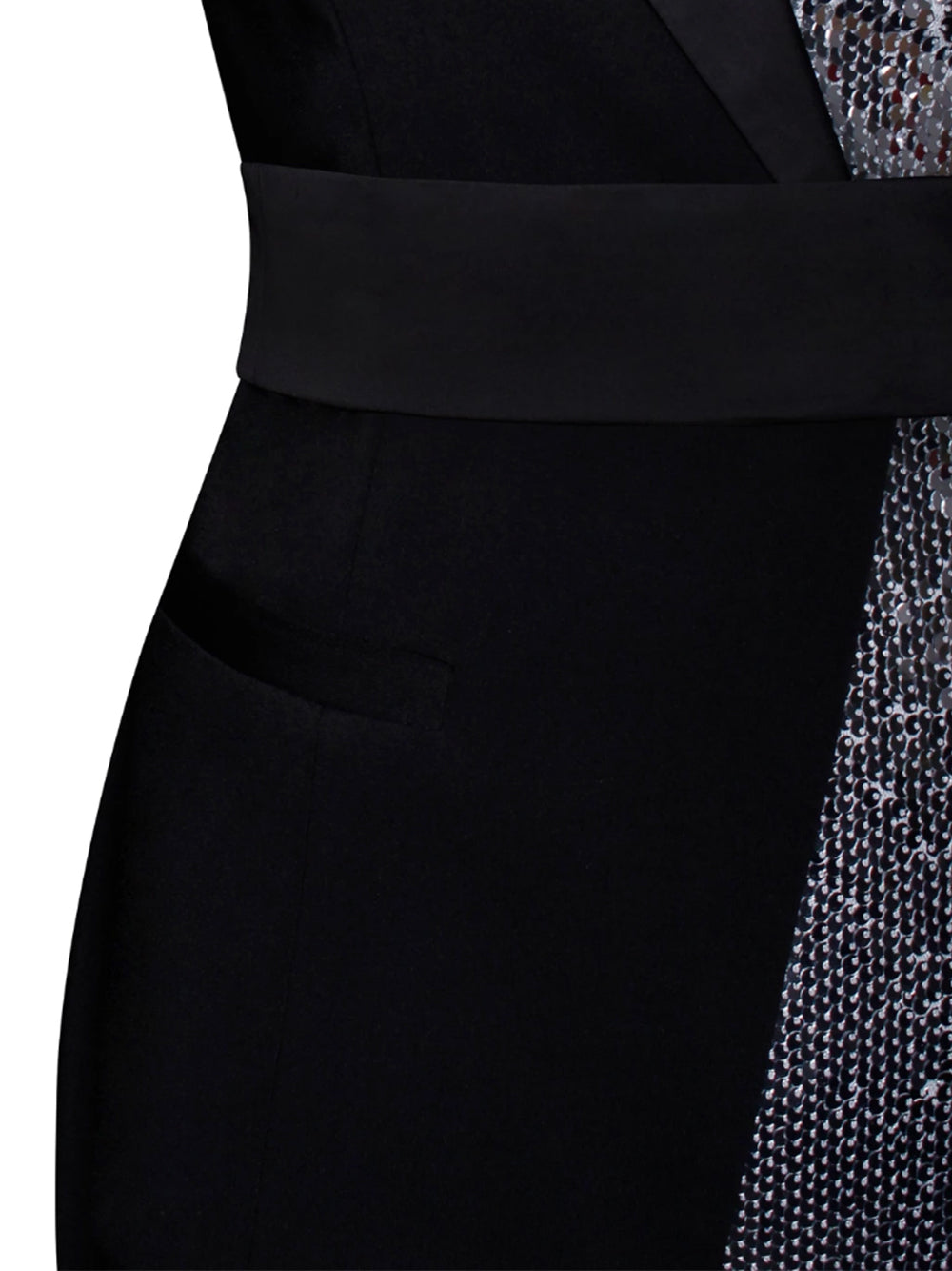 One Shoulder Long Sleeve Sequin Panel Tuxedo Blazer Mini Dress