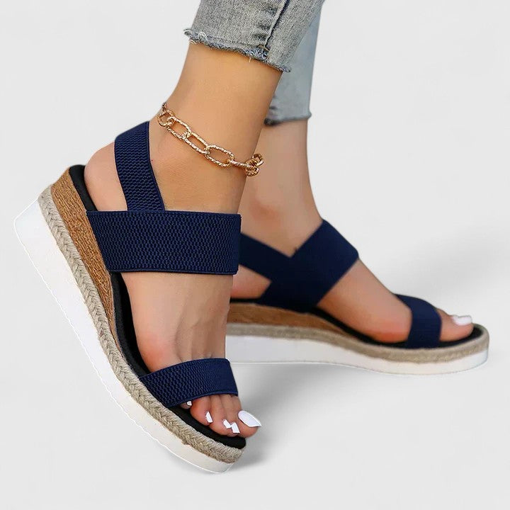 Open Toe Elastic Ankle Strap Espadrille Wedge Sandals 13